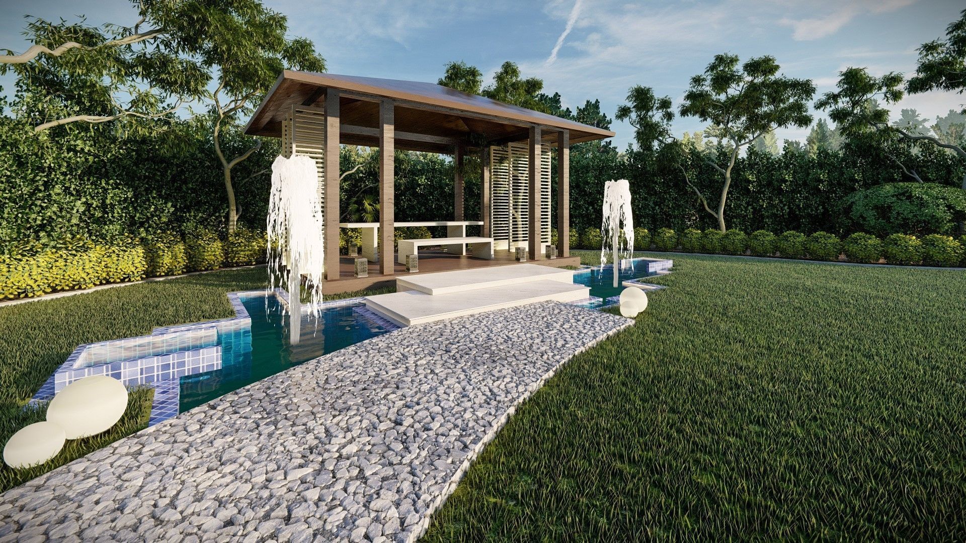 Luxury garden plant of contemporary house  Low-poly 3D model_3