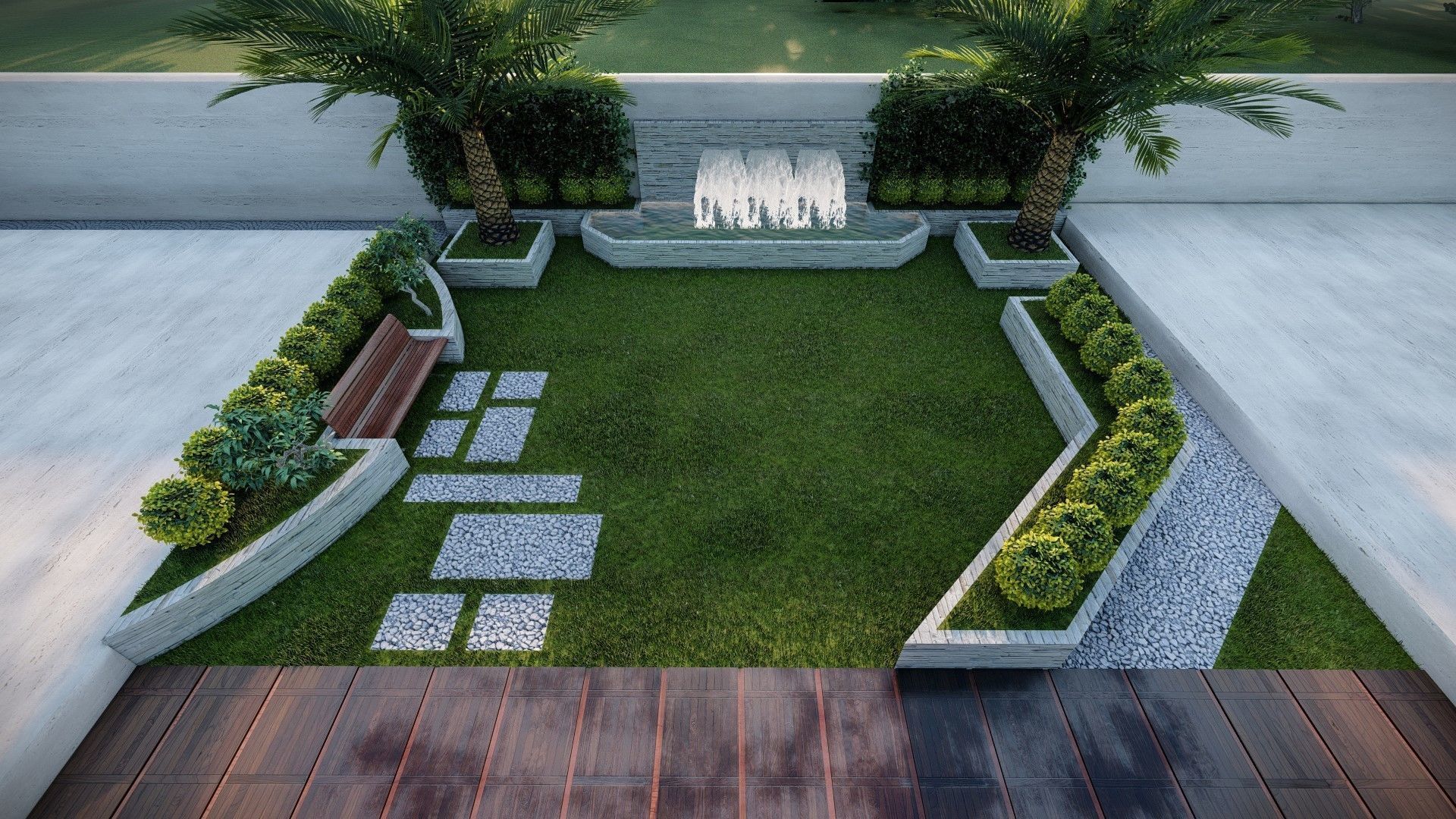 Luxury garden plant of contemporary house  Low-poly 3D model_9