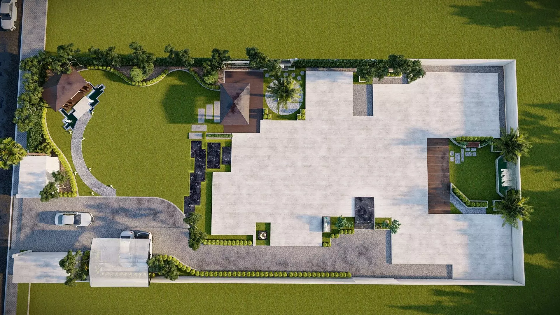 Luxury garden plant of contemporary house  Low-poly 3D model_0