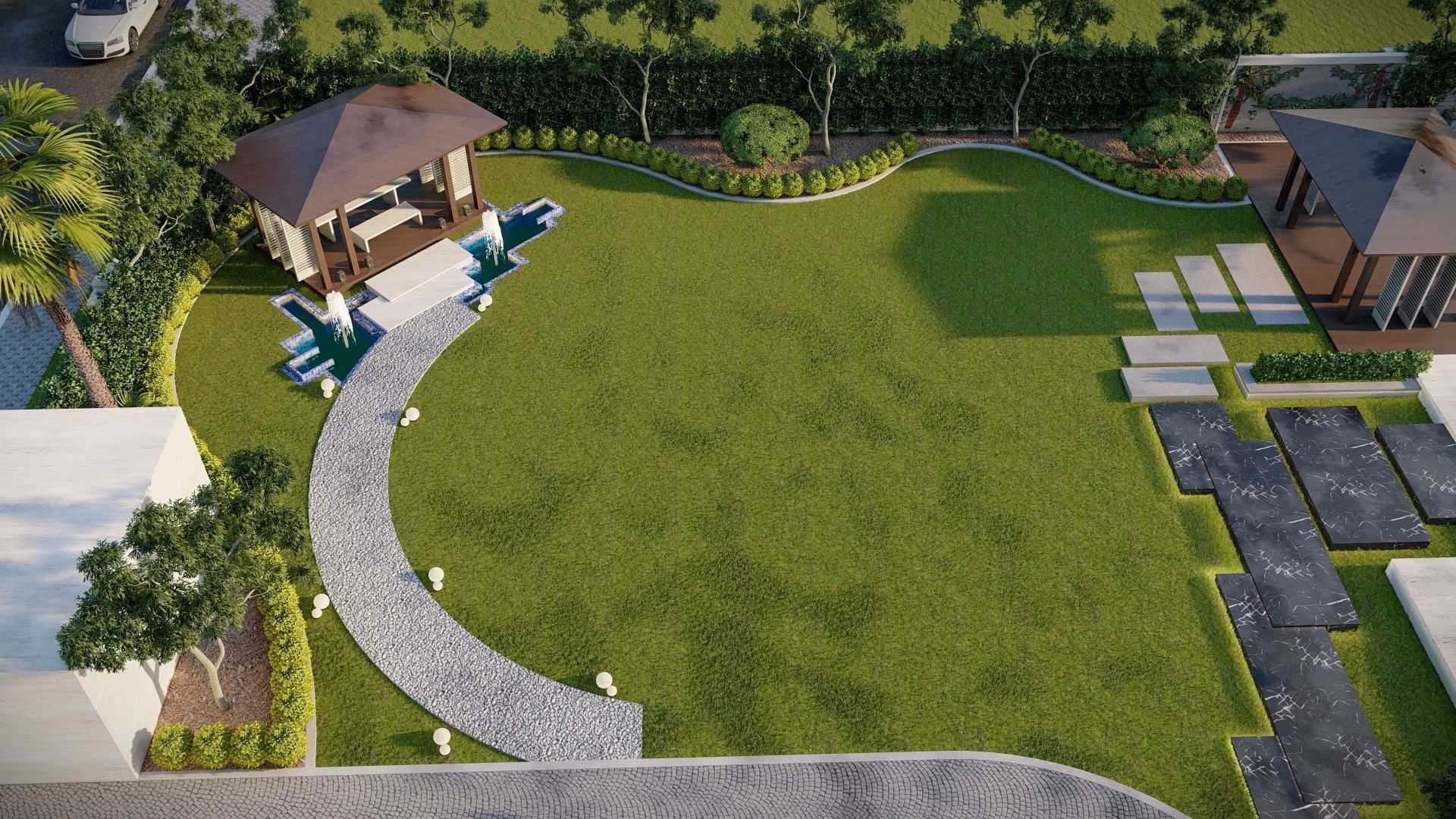 Luxury garden plant of contemporary house  Low-poly 3D model_6