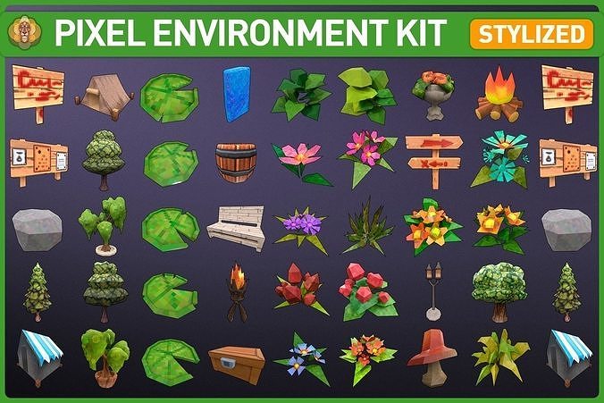 Pixel Environment Collection Low-poly 3D model