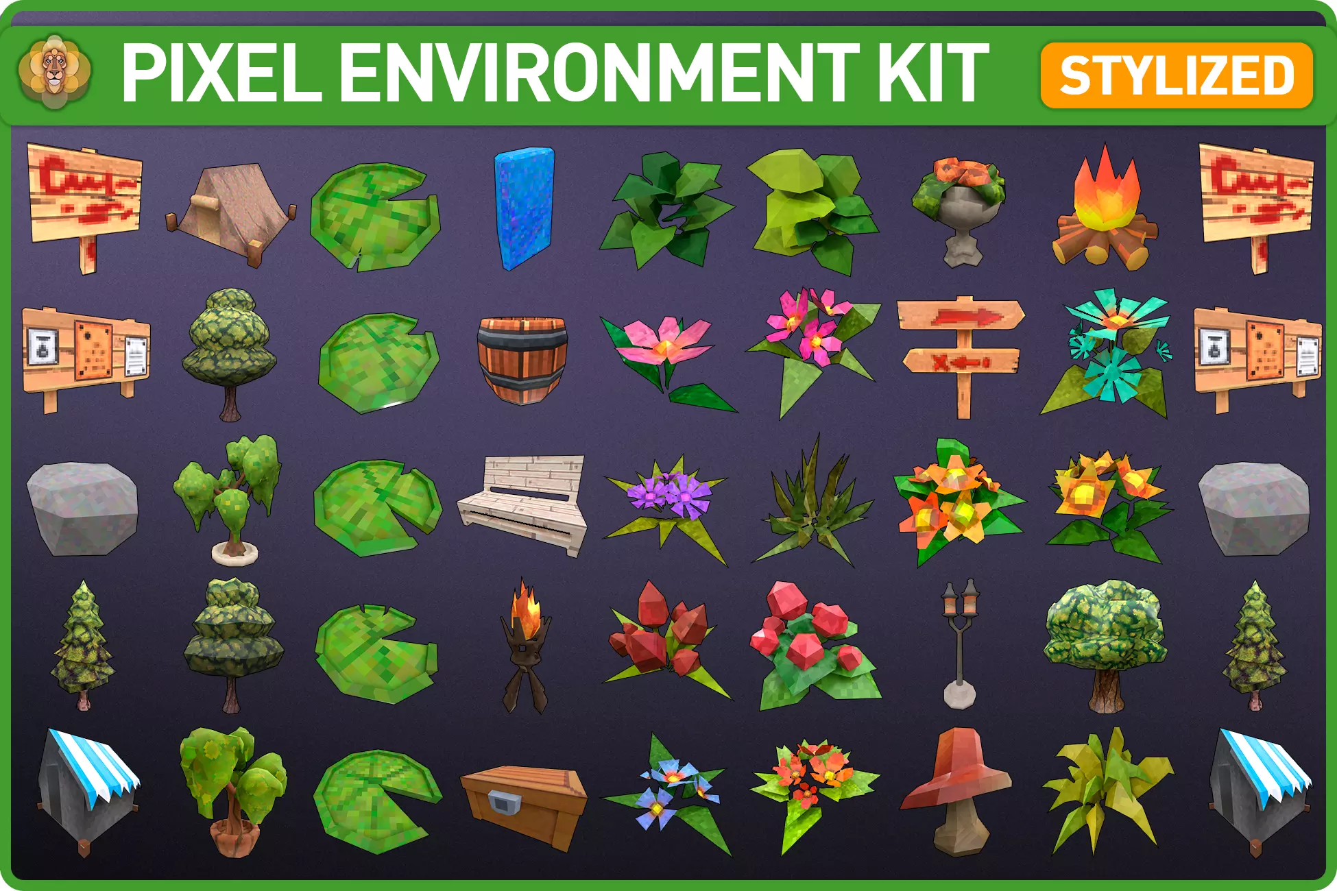 Pixel Environment Collection Low-poly 3D model_0