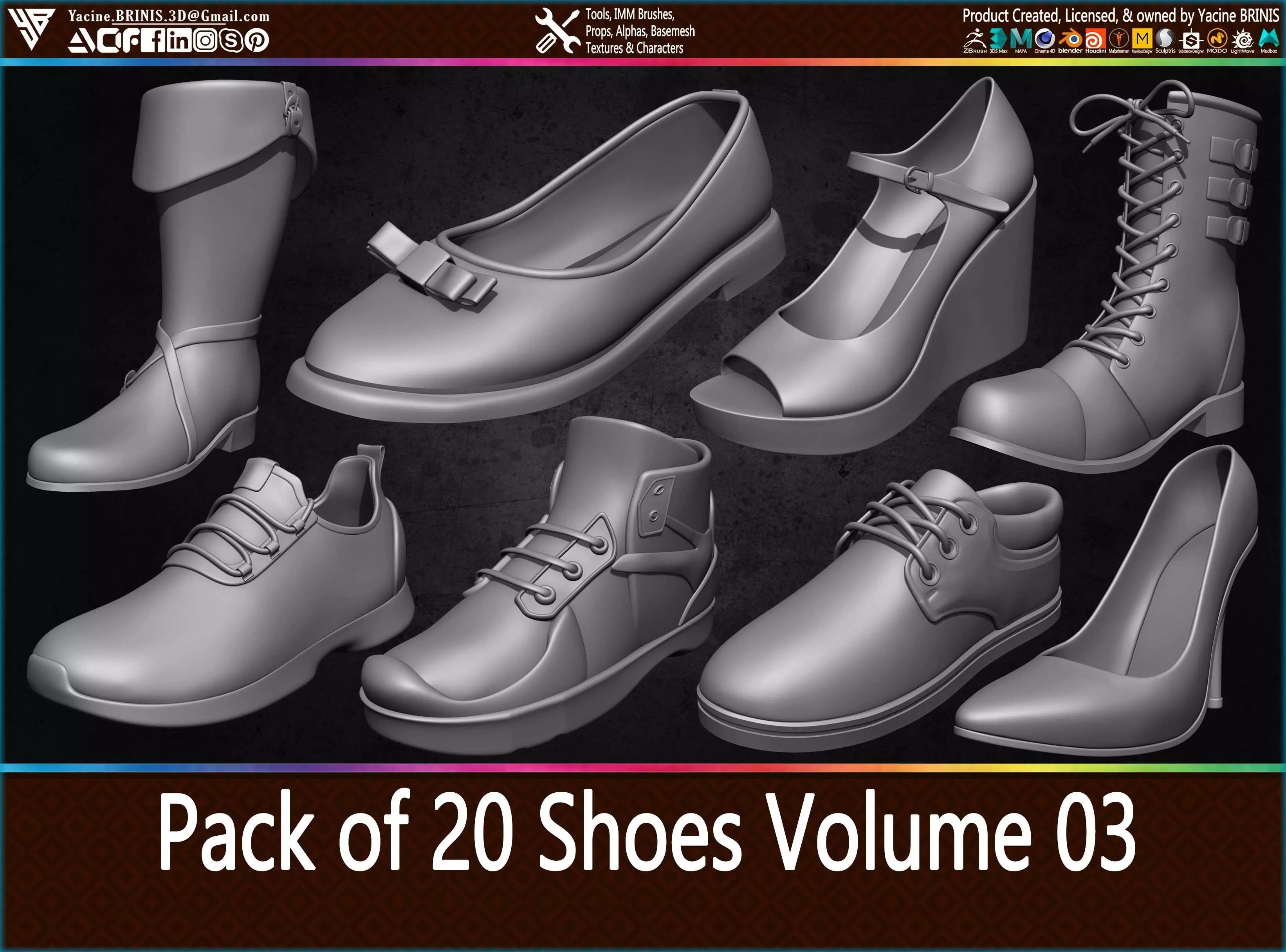 Pack of 20 Shoes Volume 03 Low-poly 3D model