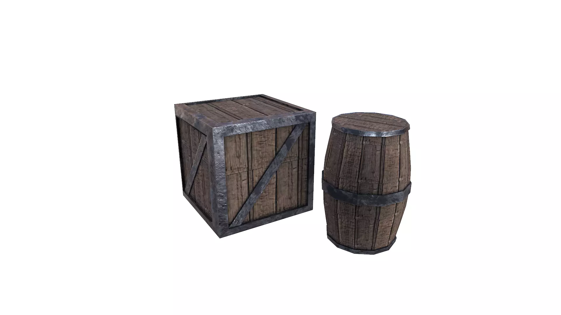 Wooden Box and Barrel Free low-poly 3D model