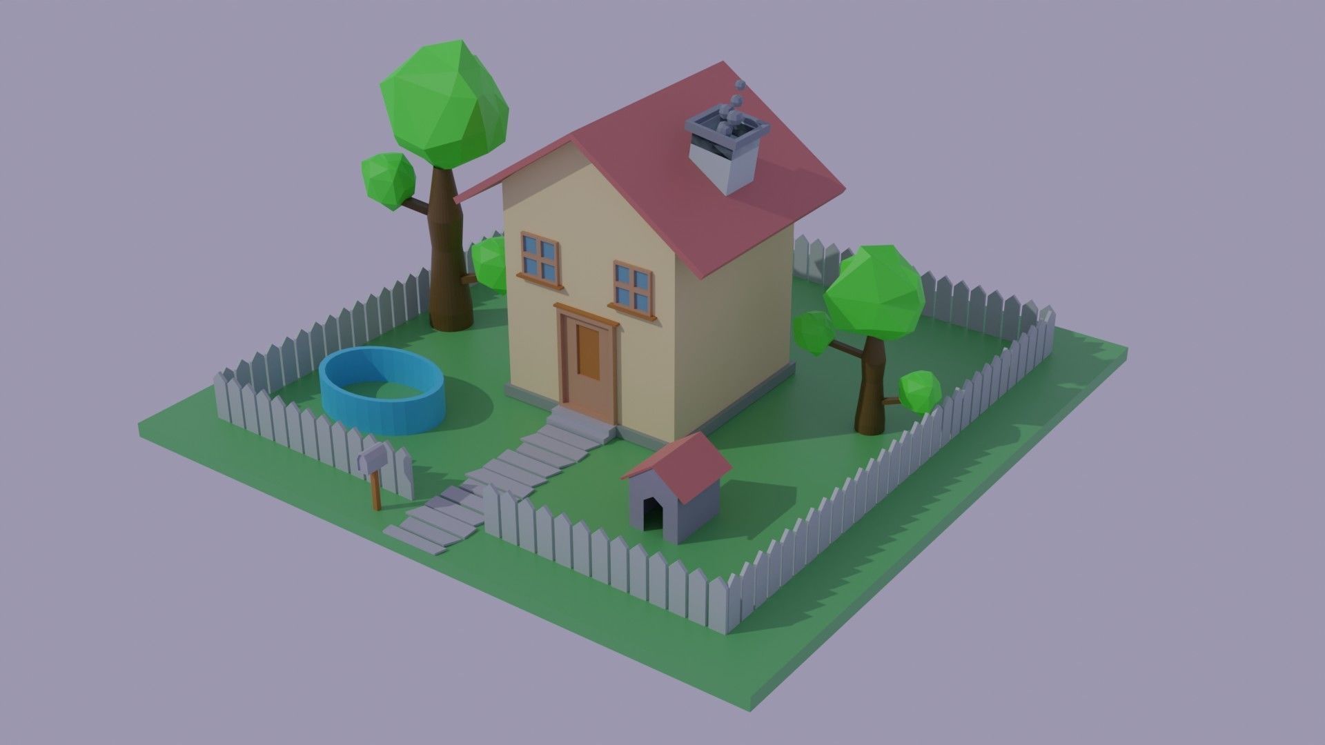 House With a Garden Low-poly 3D model_2