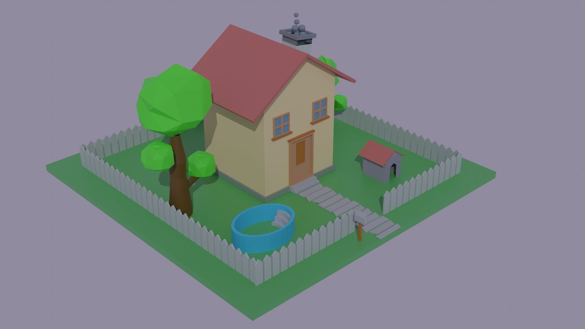 House With a Garden Low-poly 3D model_1