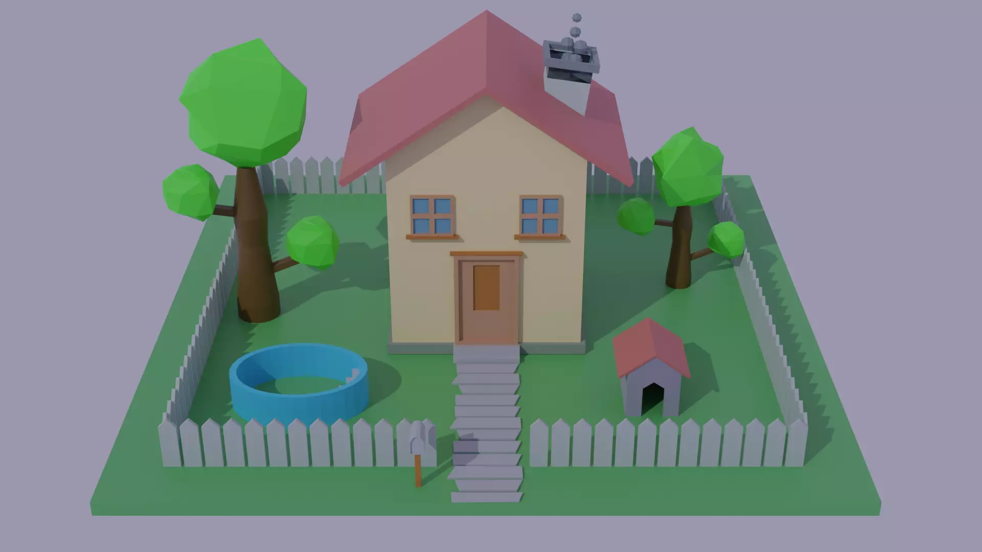 House With a Garden Low-poly 3D model_0