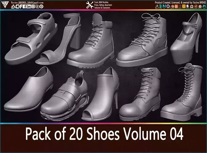Pack of 20 Shoes Volume 04 Low-poly 3D model