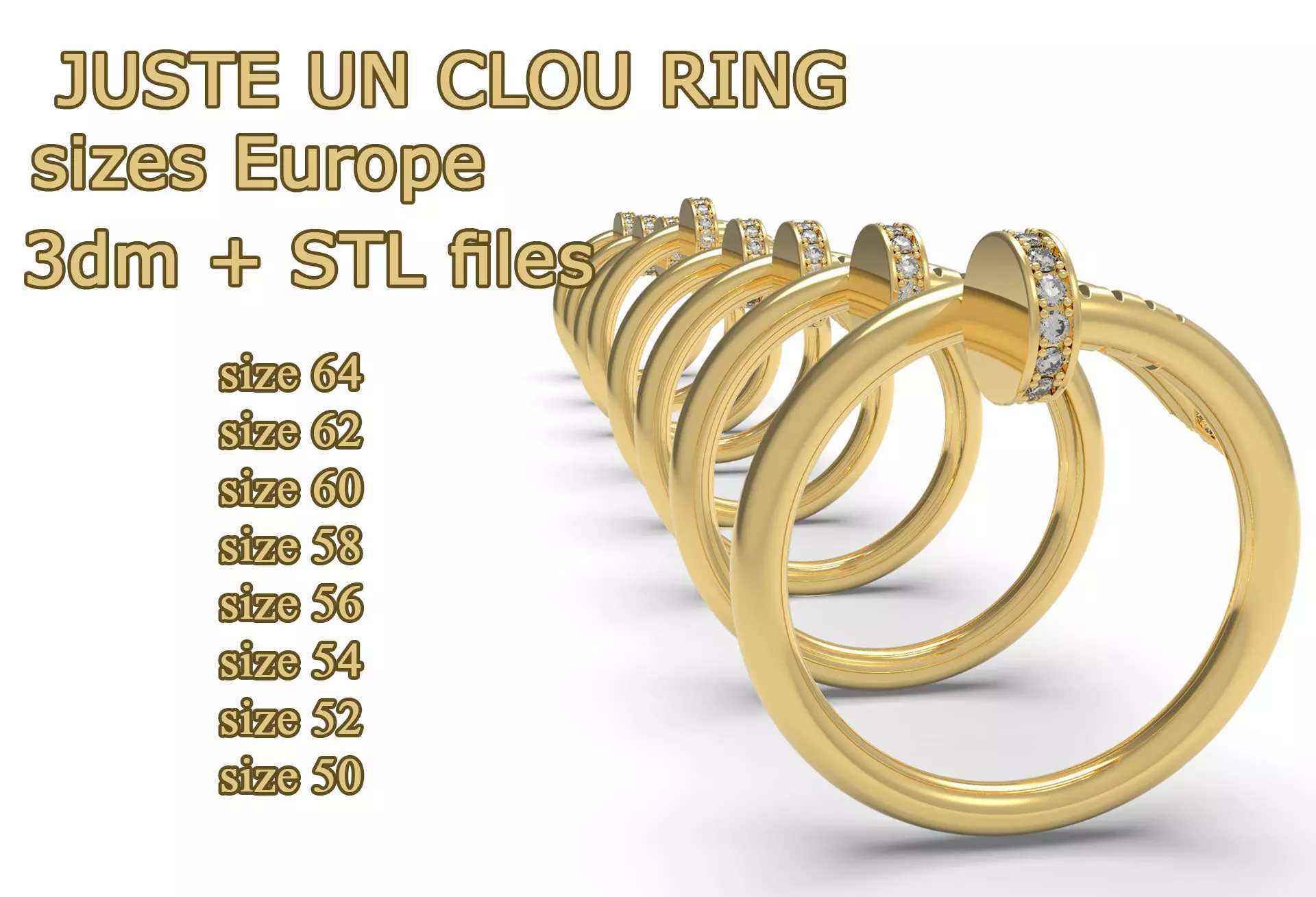 Nail ring with diamonds Most Sizes 3D print model_0