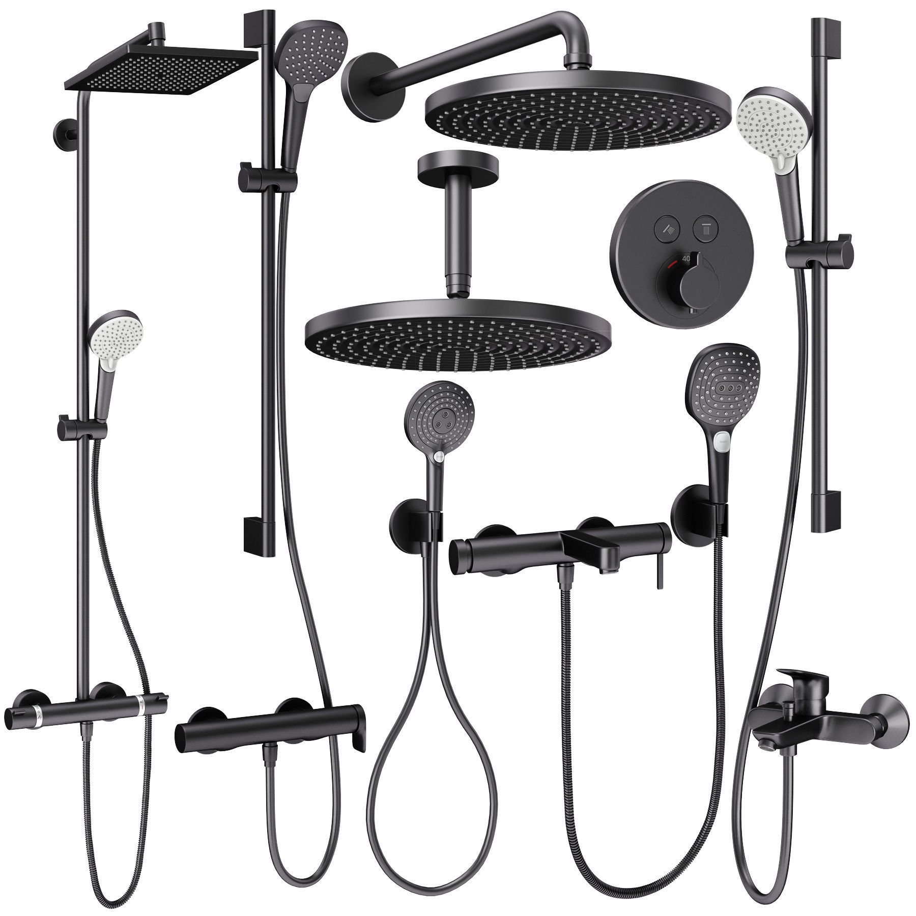 Faucets and shower systems Hansgrohe black set 167 3D model_1