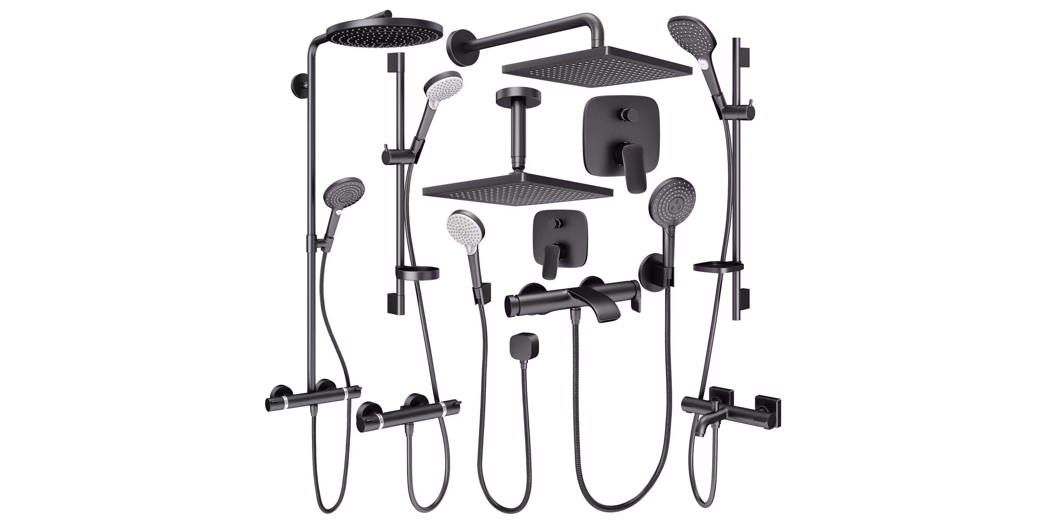 Faucets and shower systems Hansgrohe black set 169 3D model_0