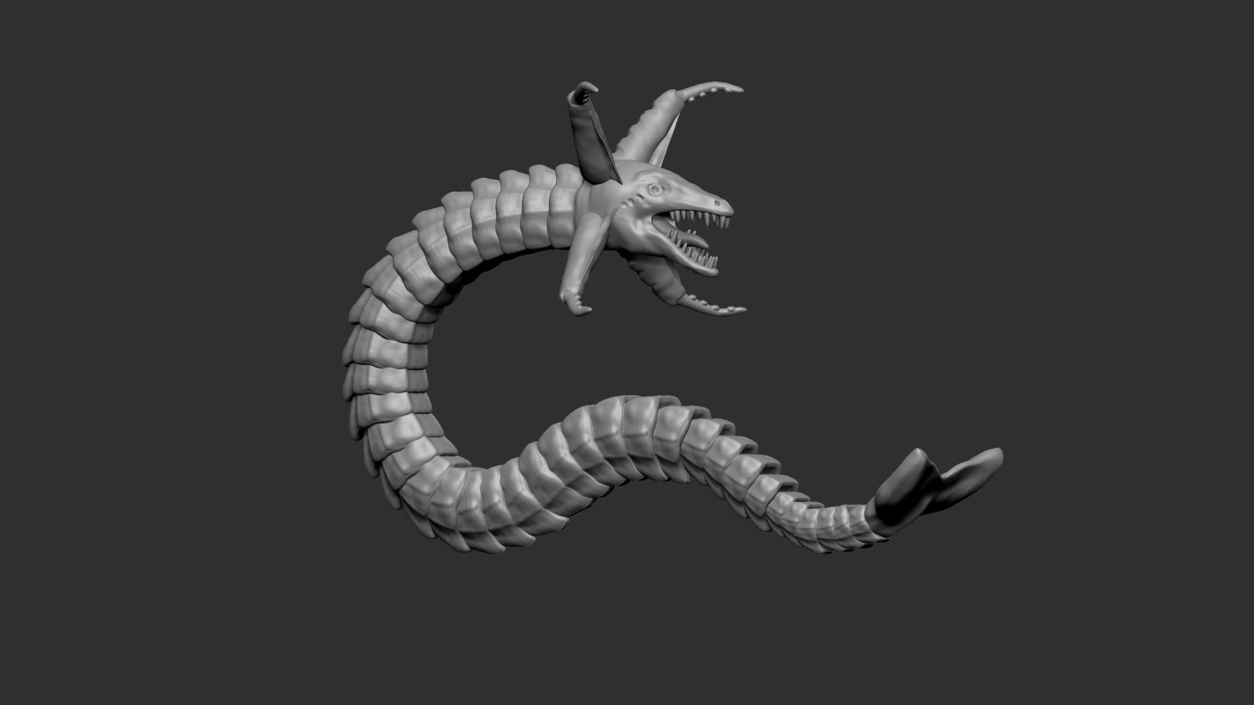 Seamonster snake with tail Low-poly 3D model_2