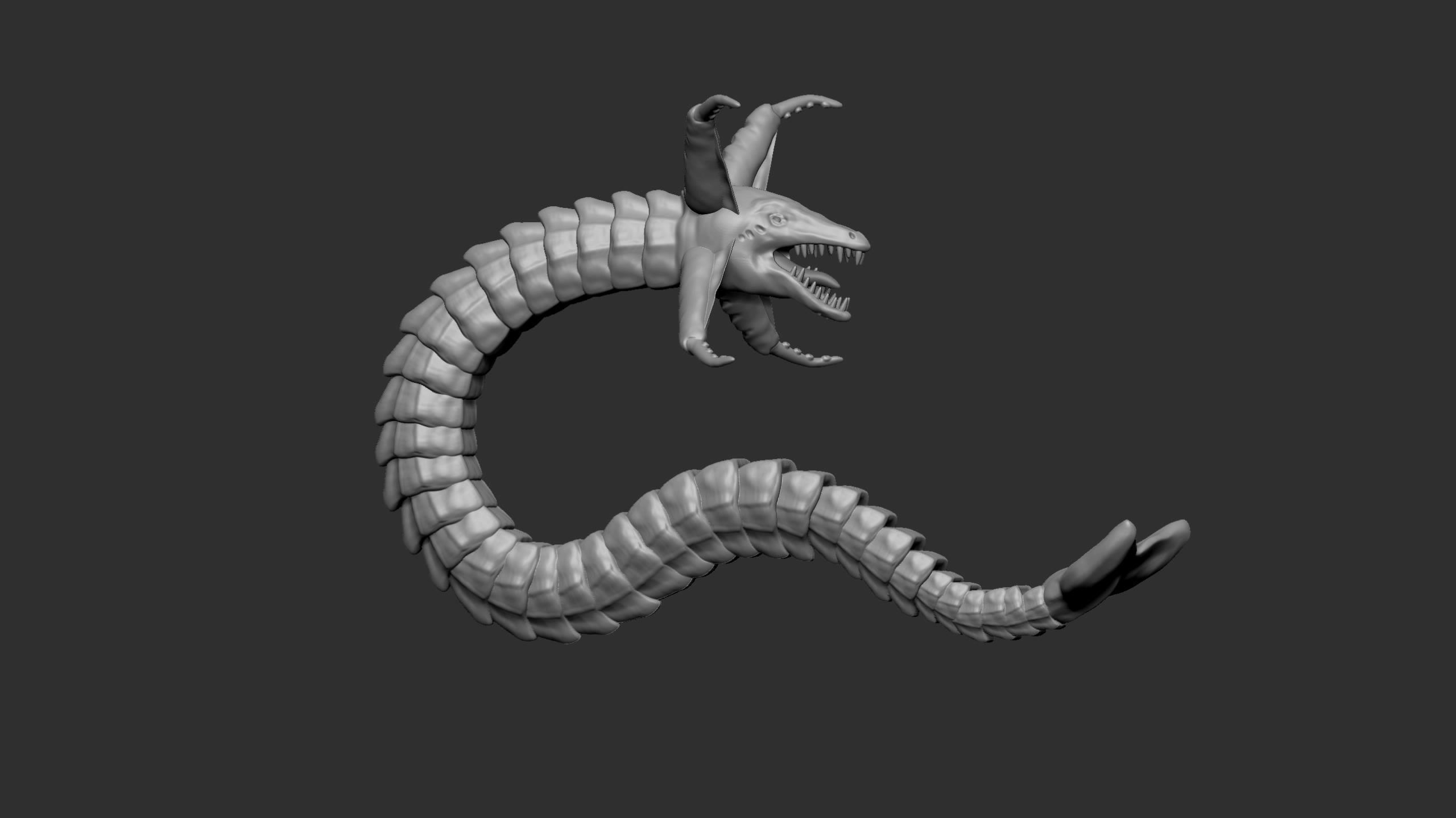 Seamonster snake with tail Low-poly 3D model_3