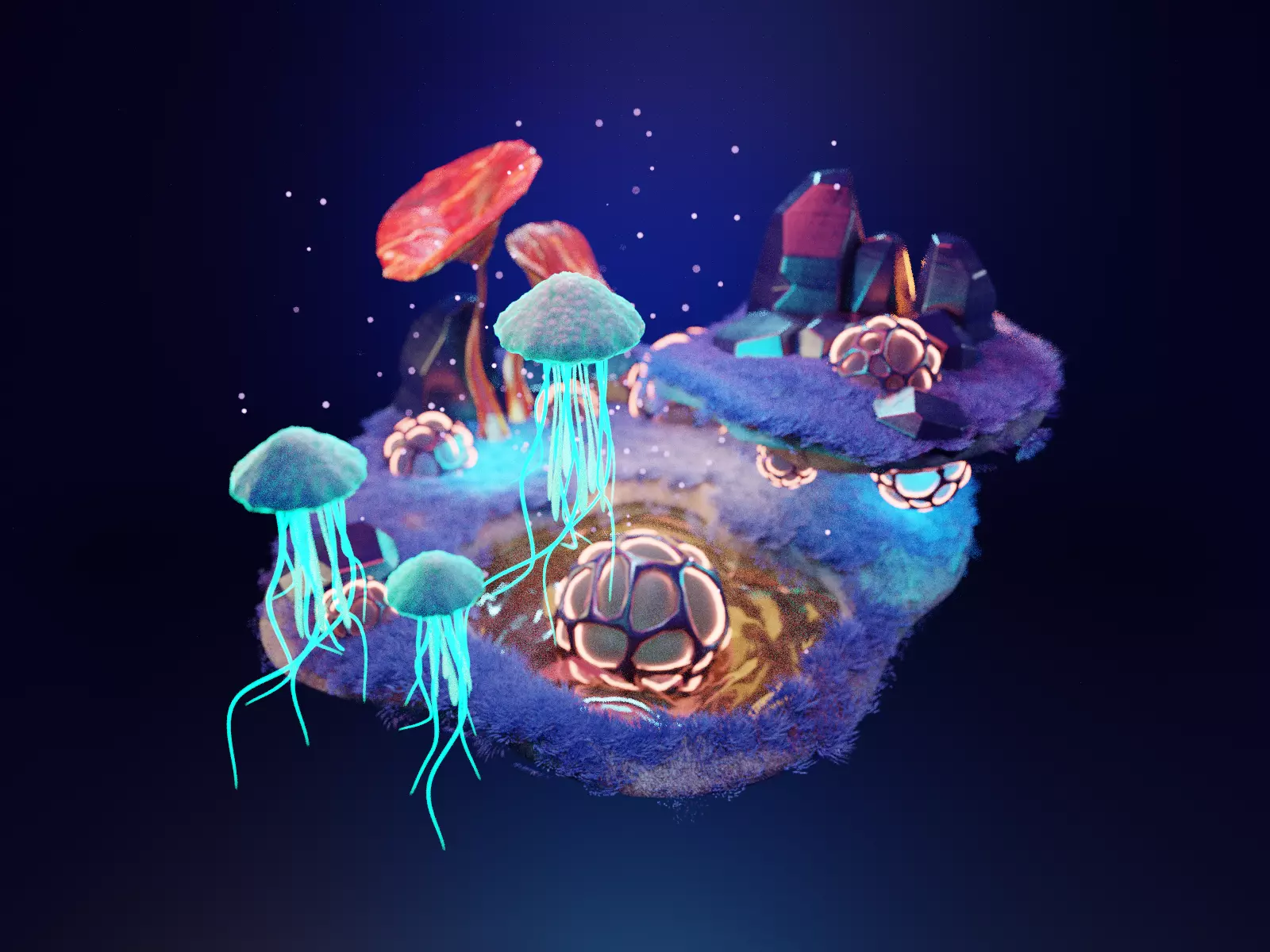 Alien forest 3D model Render in blender Low-poly 3D model_0