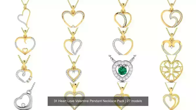 31 Heart Love Valentine Pendant Necklace Pack 3D Model Collection