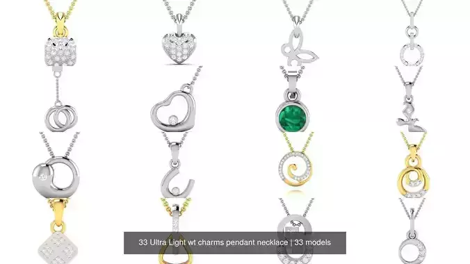 33 Ultra Light wt charms pendant necklace 3D Model Collection