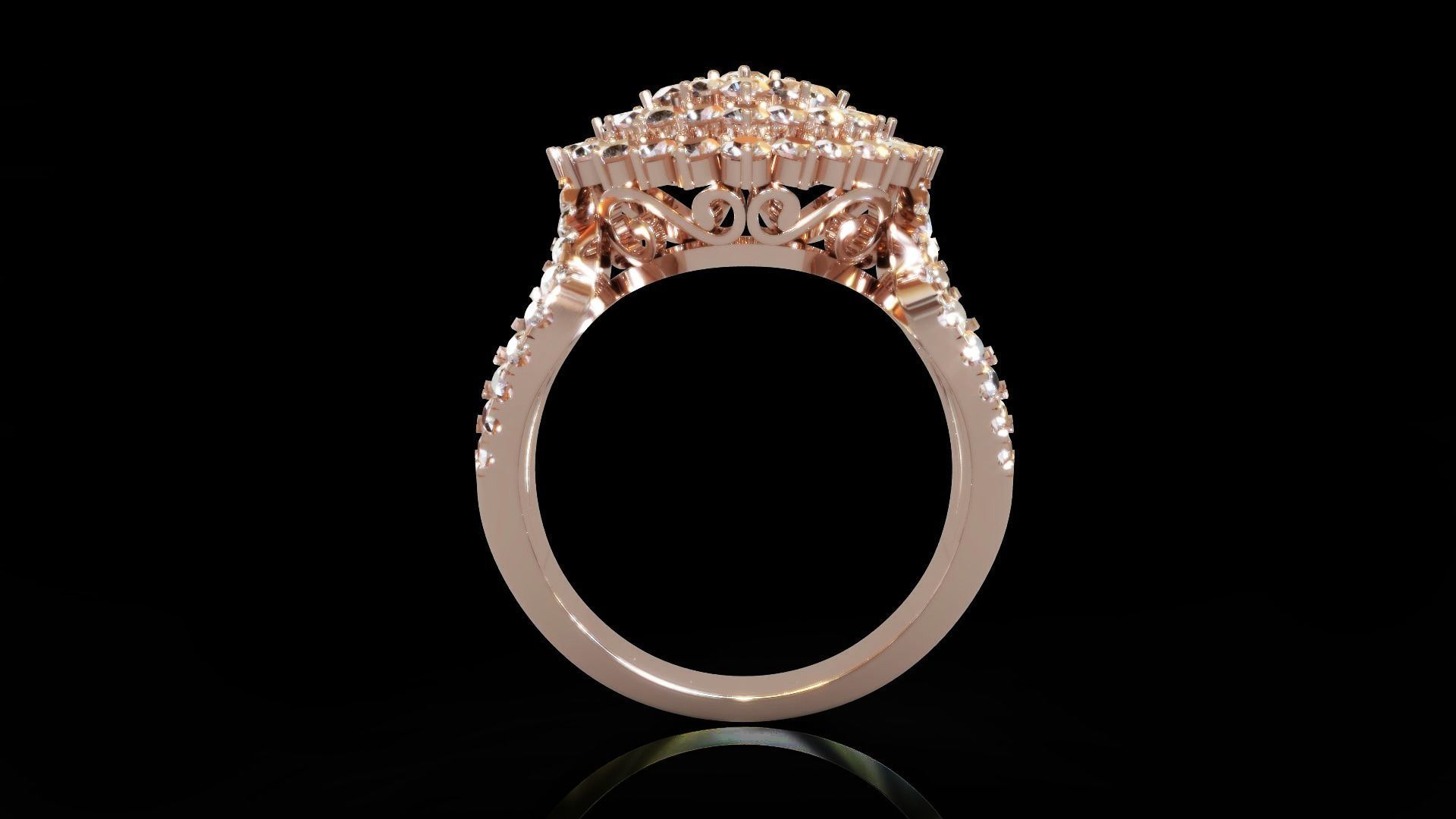 Love Heart Halo Diamond Ring 3D print model_2