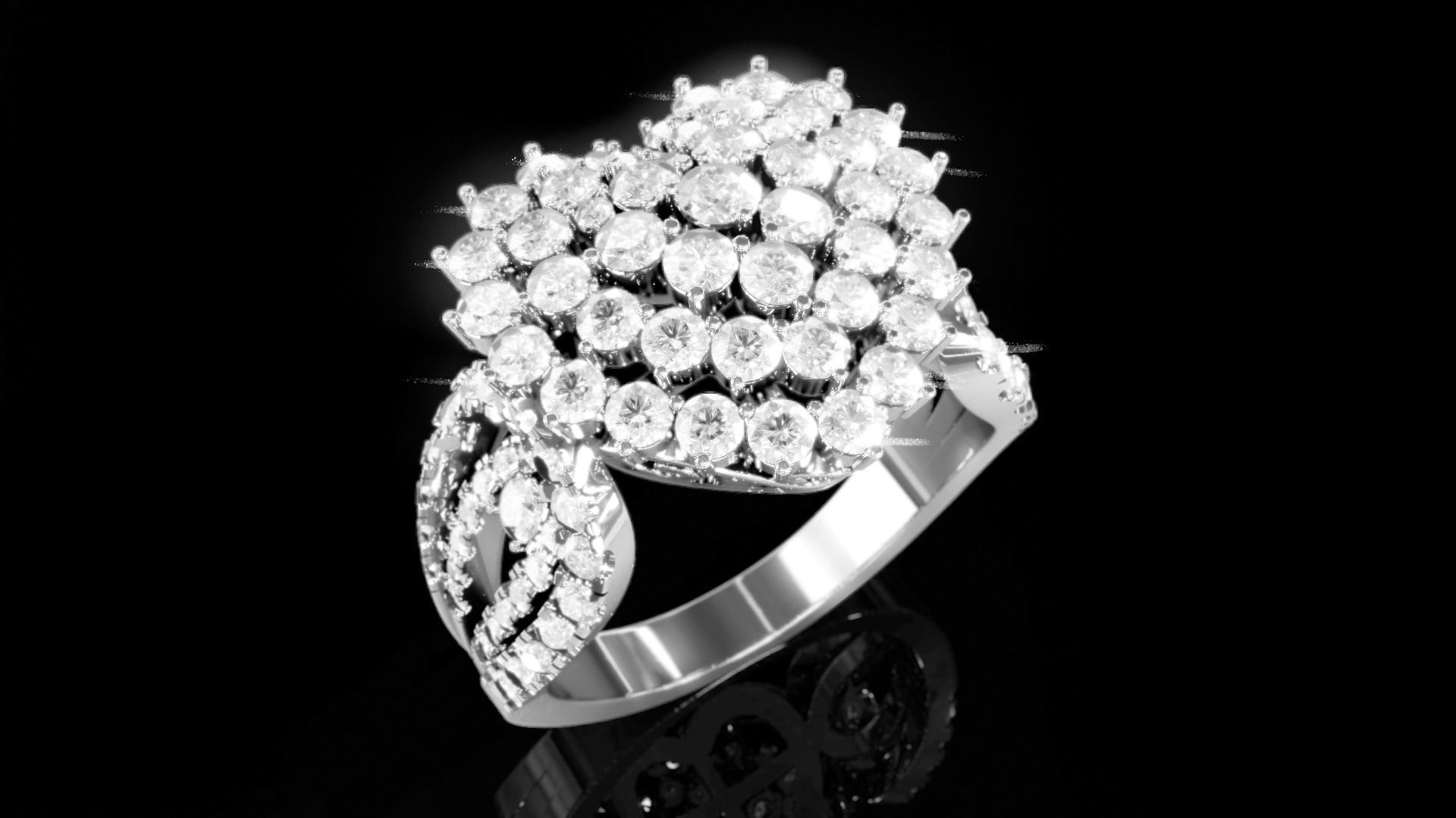 Love Heart Halo Diamond Ring 3D print model_3