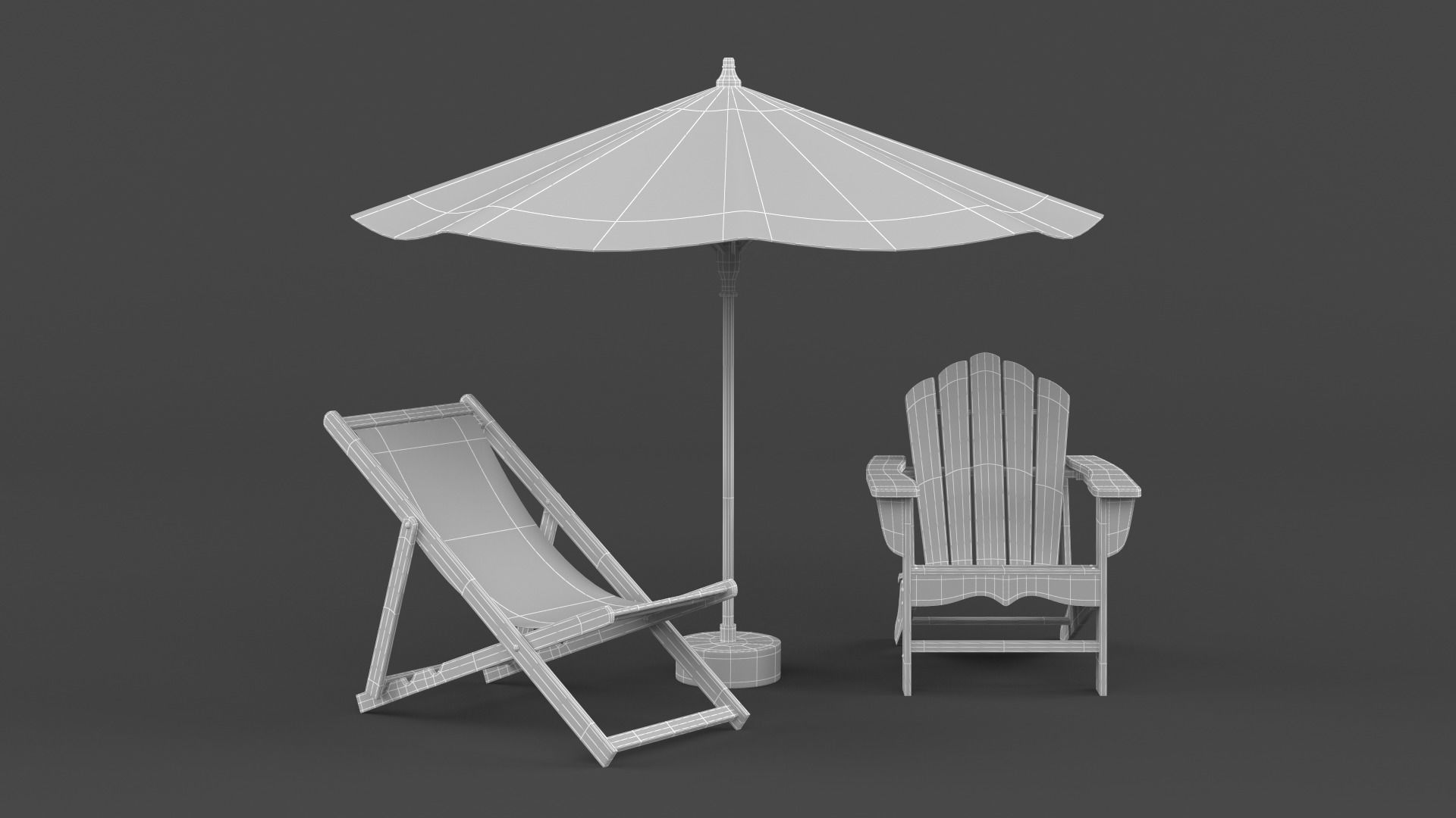 Beach Umbrella and Chair 3D model_12