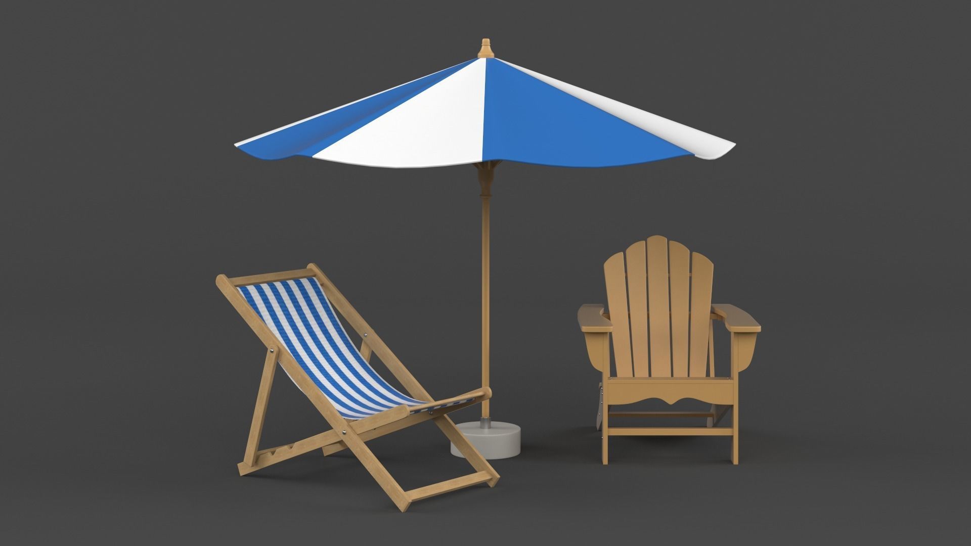 Beach Umbrella and Chair 3D model_5