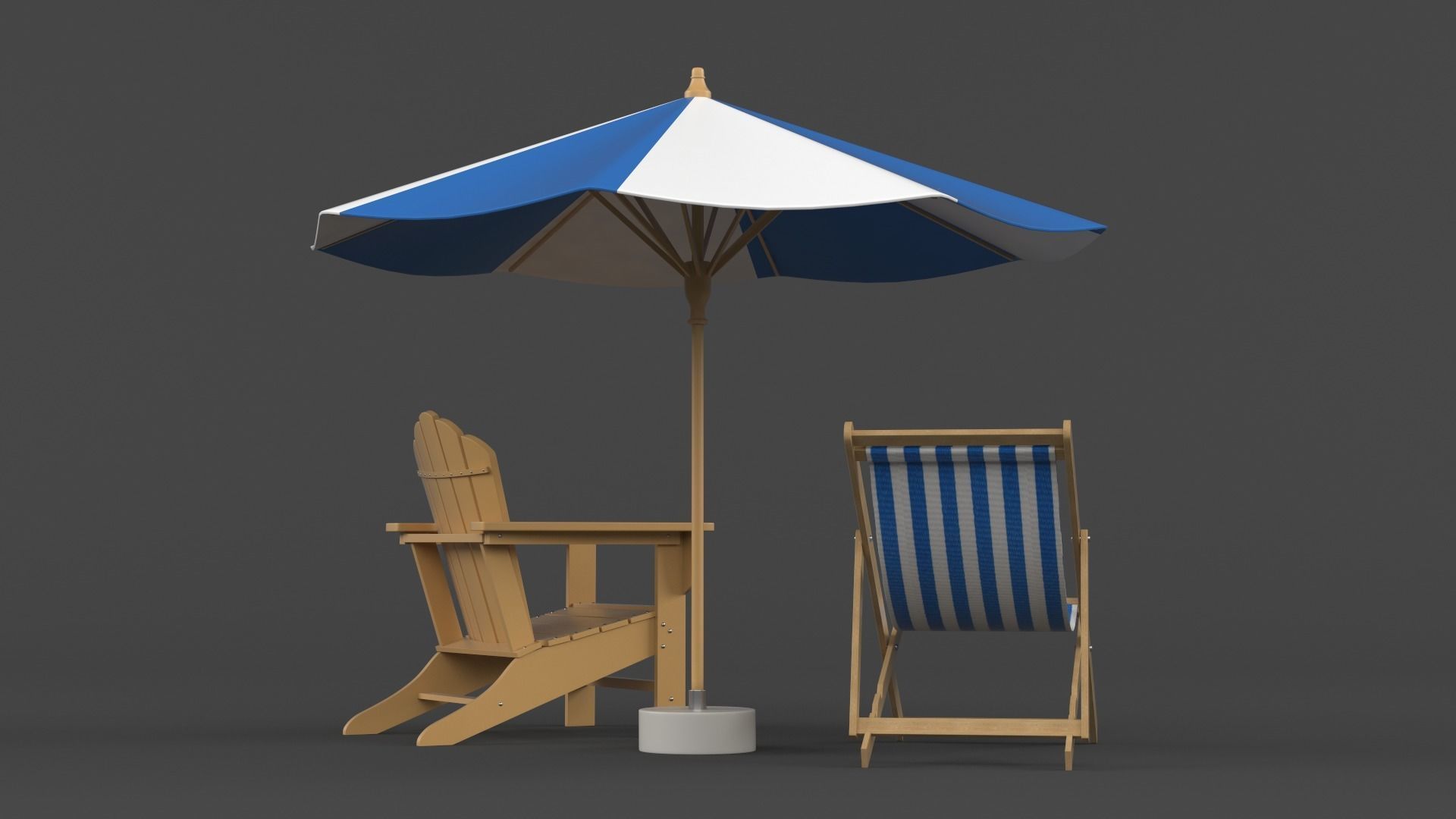 Beach Umbrella and Chair 3D model_4