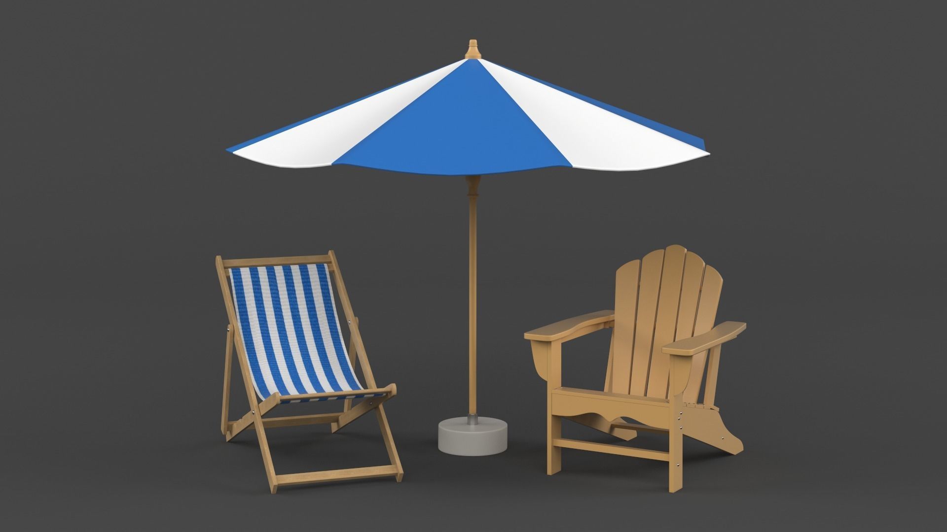 Beach Umbrella and Chair 3D model_6