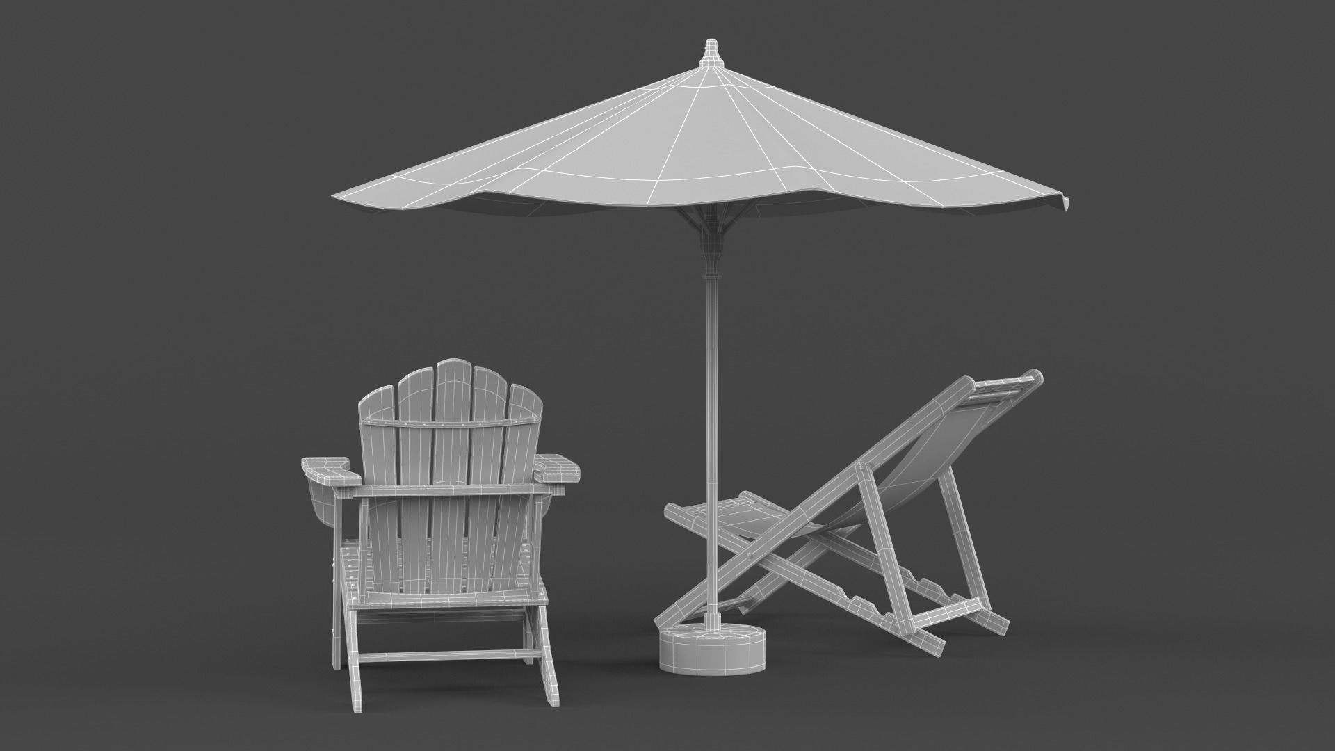 Beach Umbrella and Chair 3D model_10
