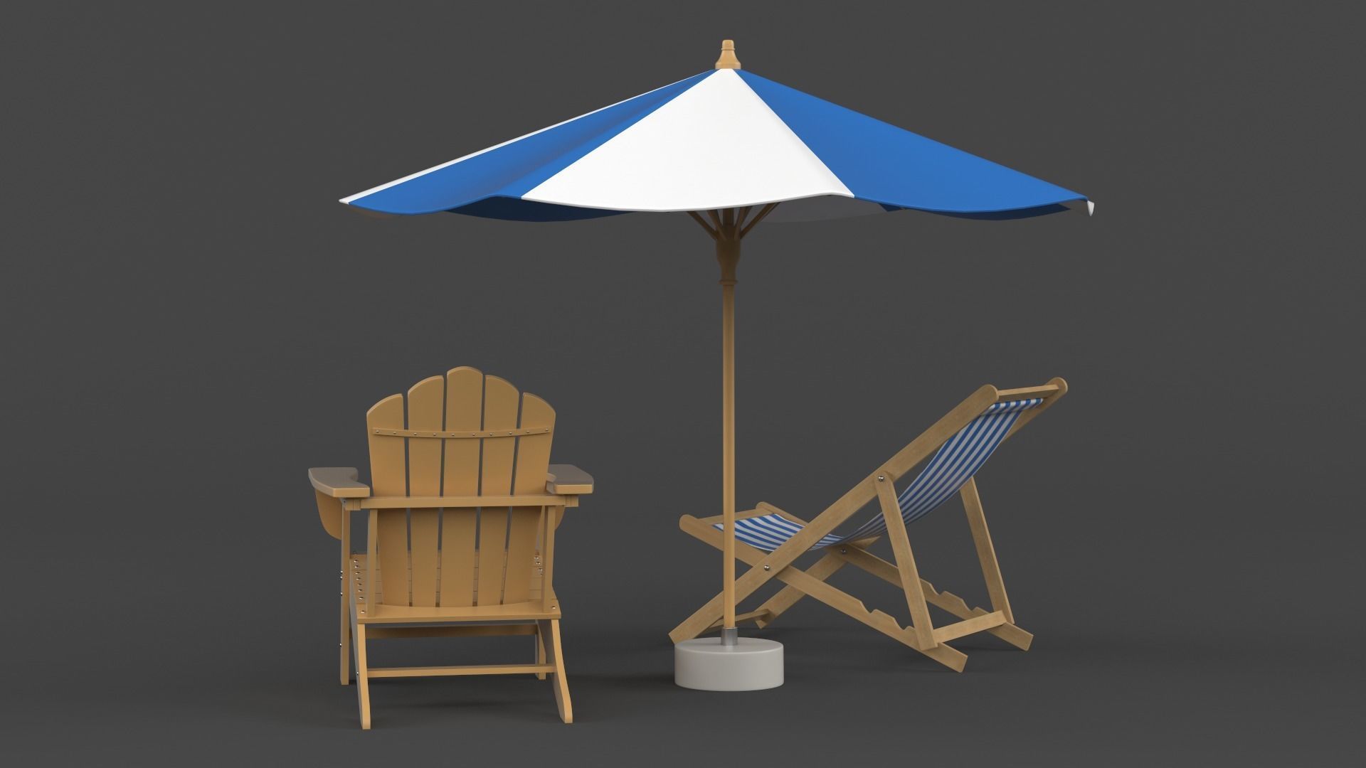 Beach Umbrella and Chair 3D model_3