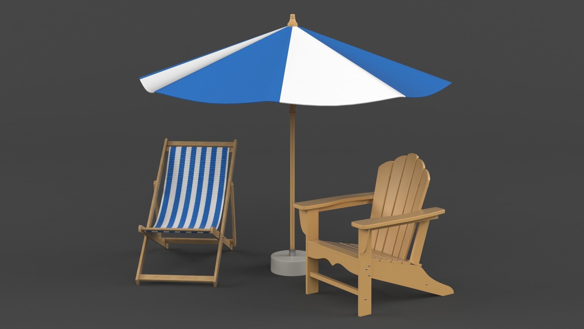 Beach Umbrella and Chair 3D model_1