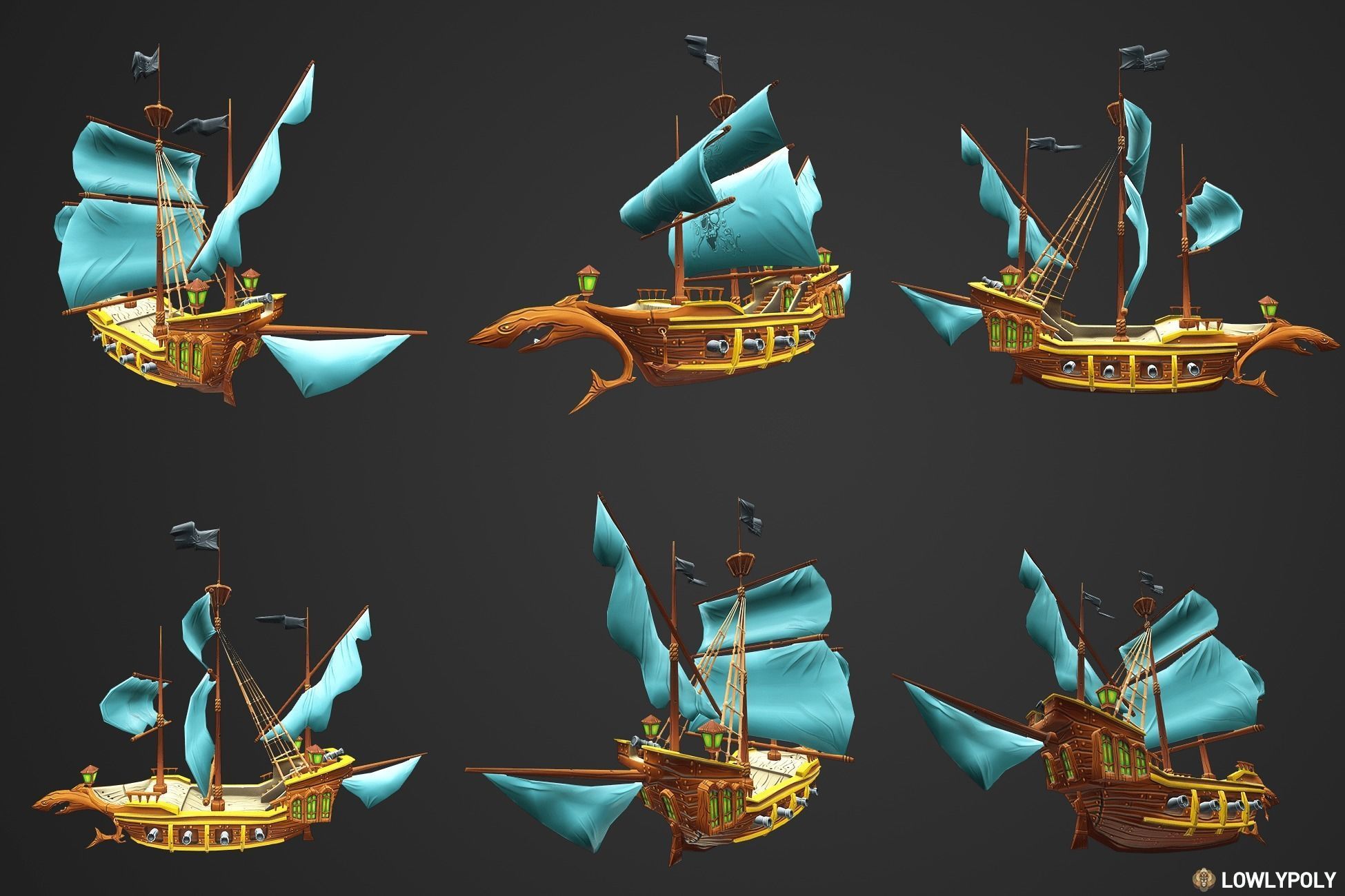 Stylized Pirate Ships Low-poly 3D model_5