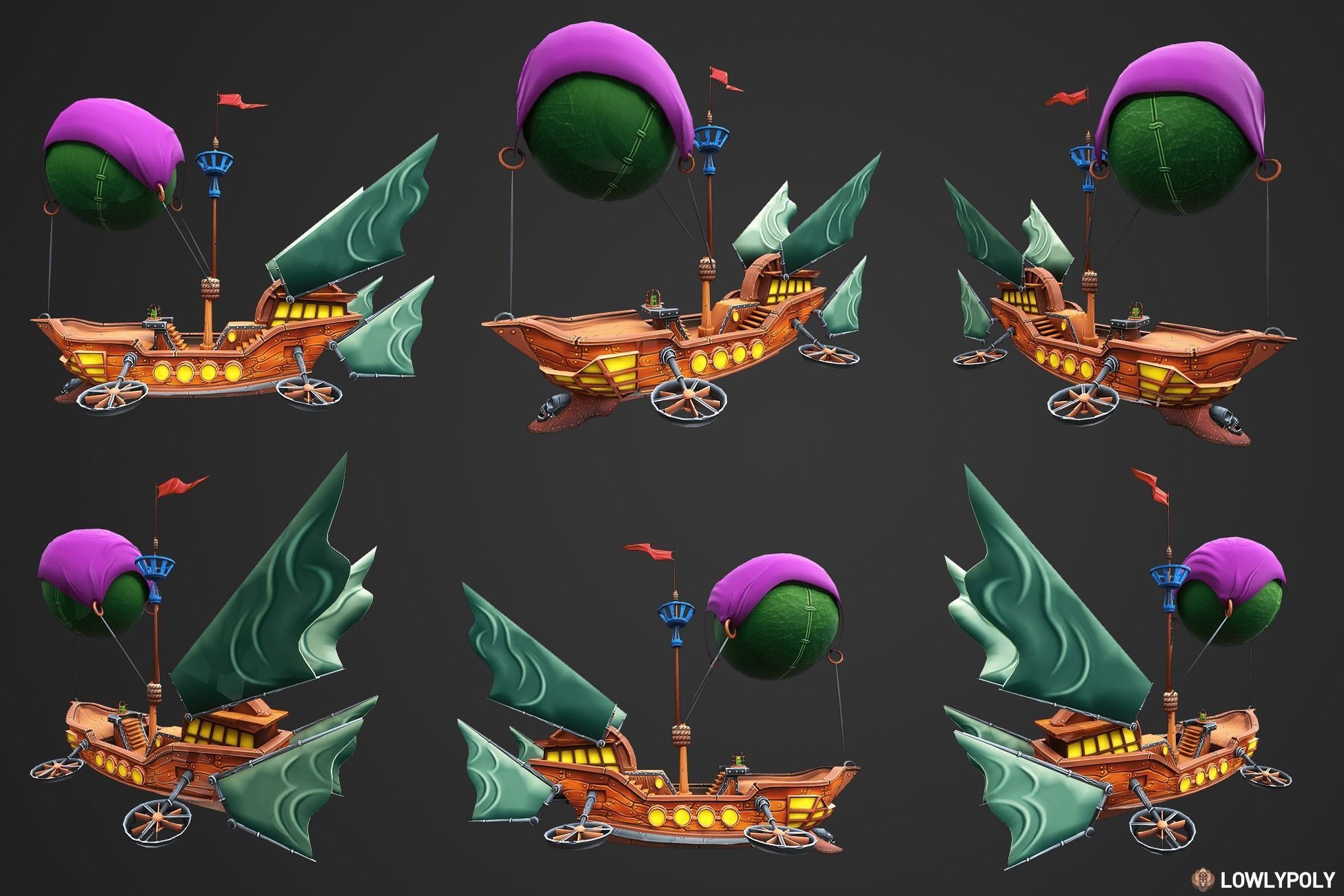 Stylized Pirate Ships Low-poly 3D model_6