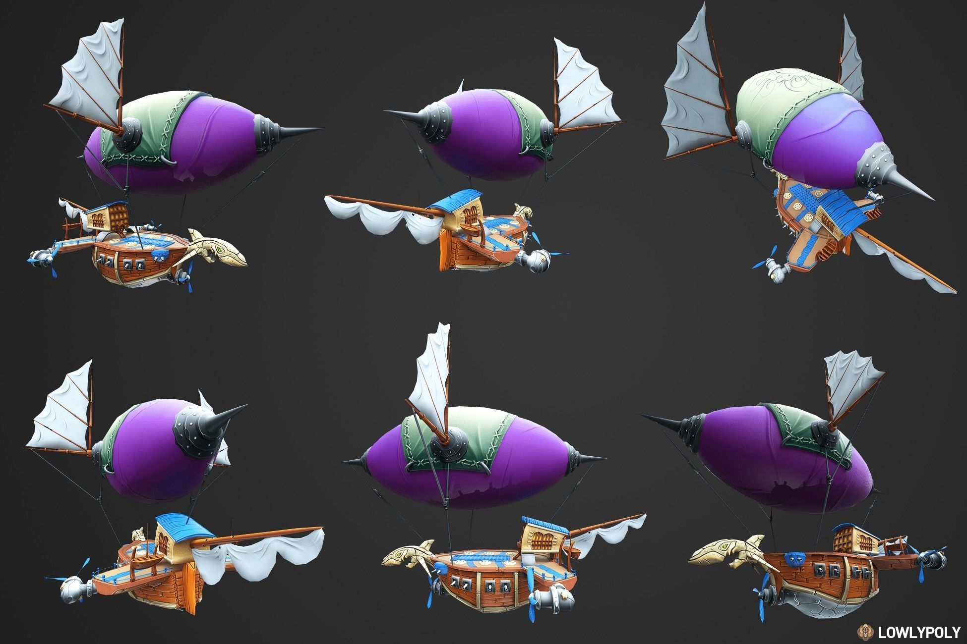 Stylized Pirate Ships Low-poly 3D model_7