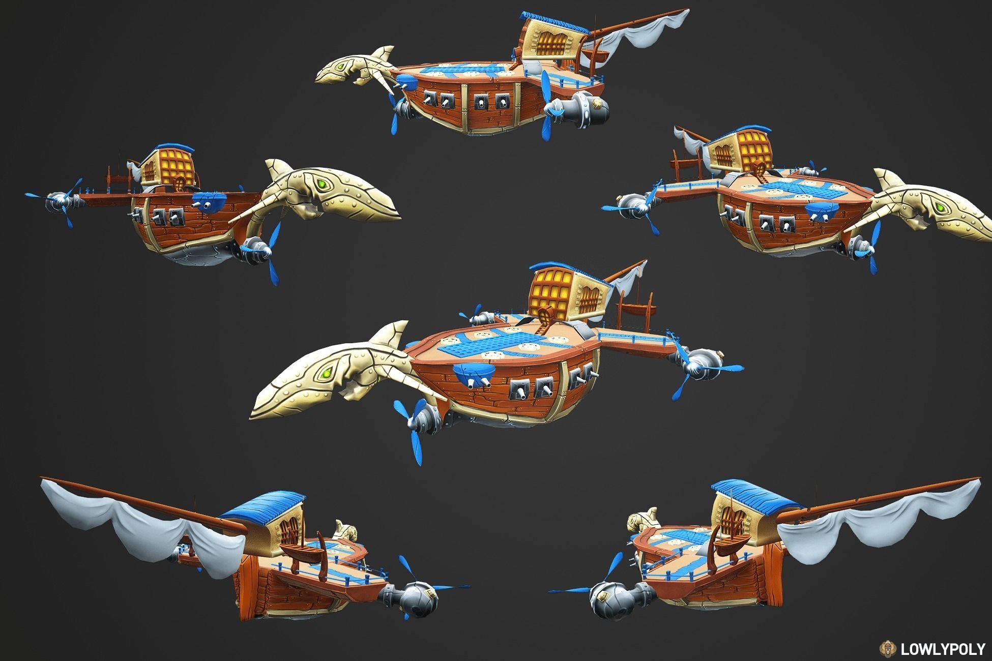 Stylized Pirate Ships Low-poly 3D model_3