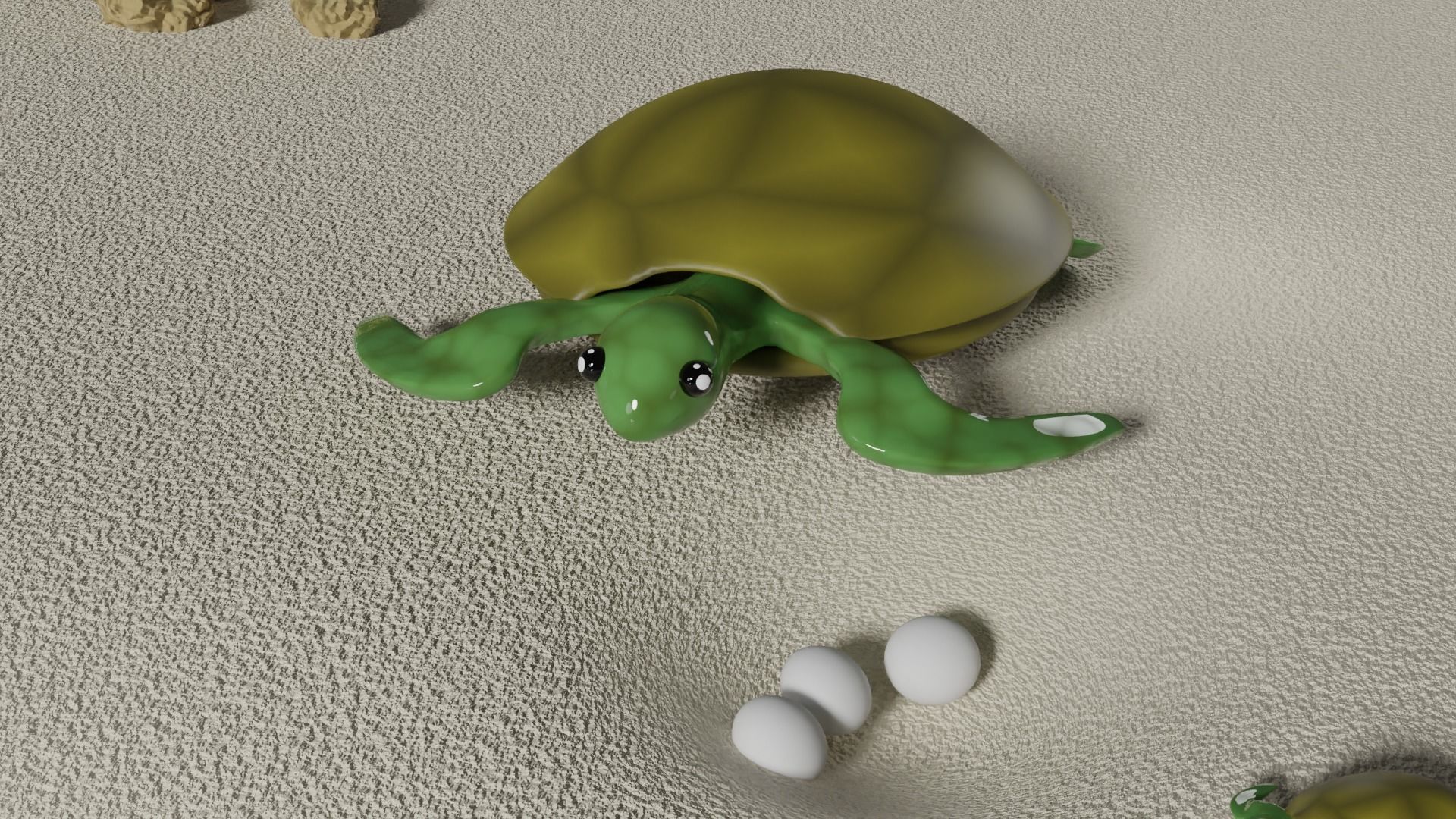 Stylised Cartoony Turtles on Beach 3D model_9