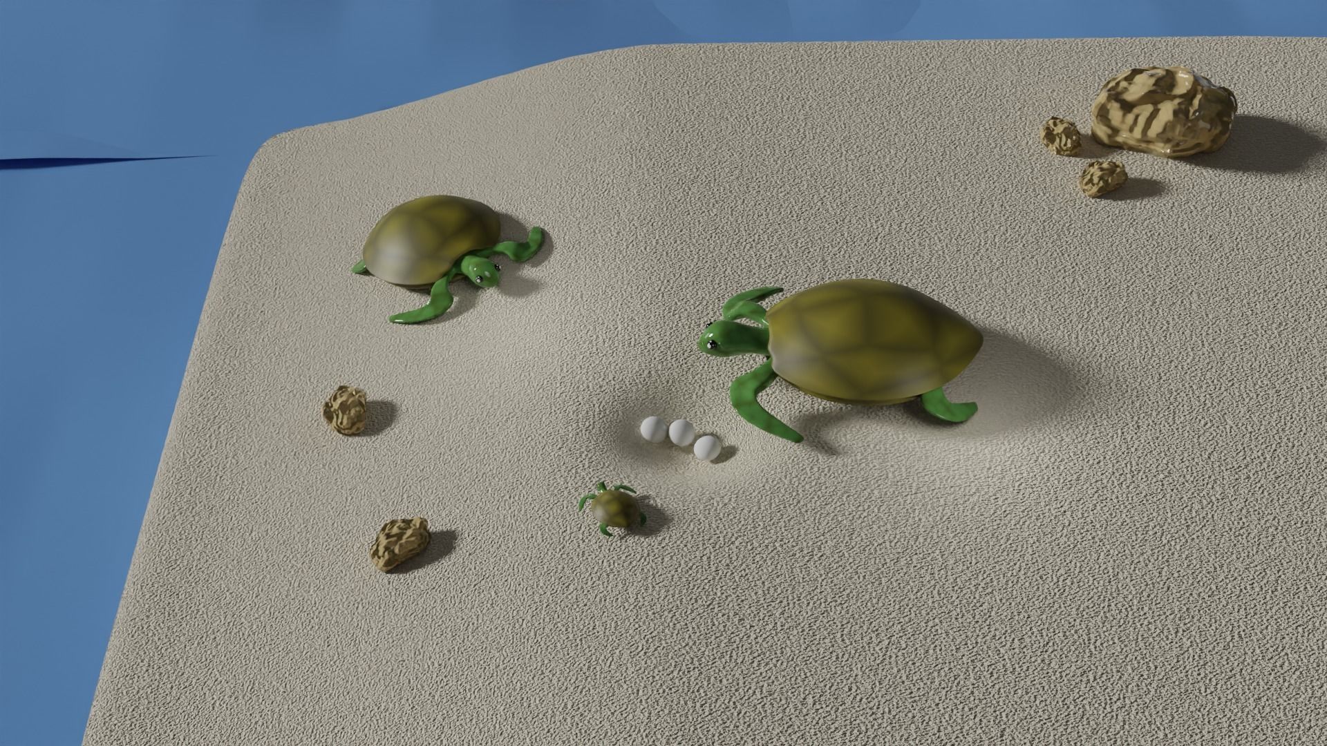 Stylised Cartoony Turtles on Beach 3D model_3