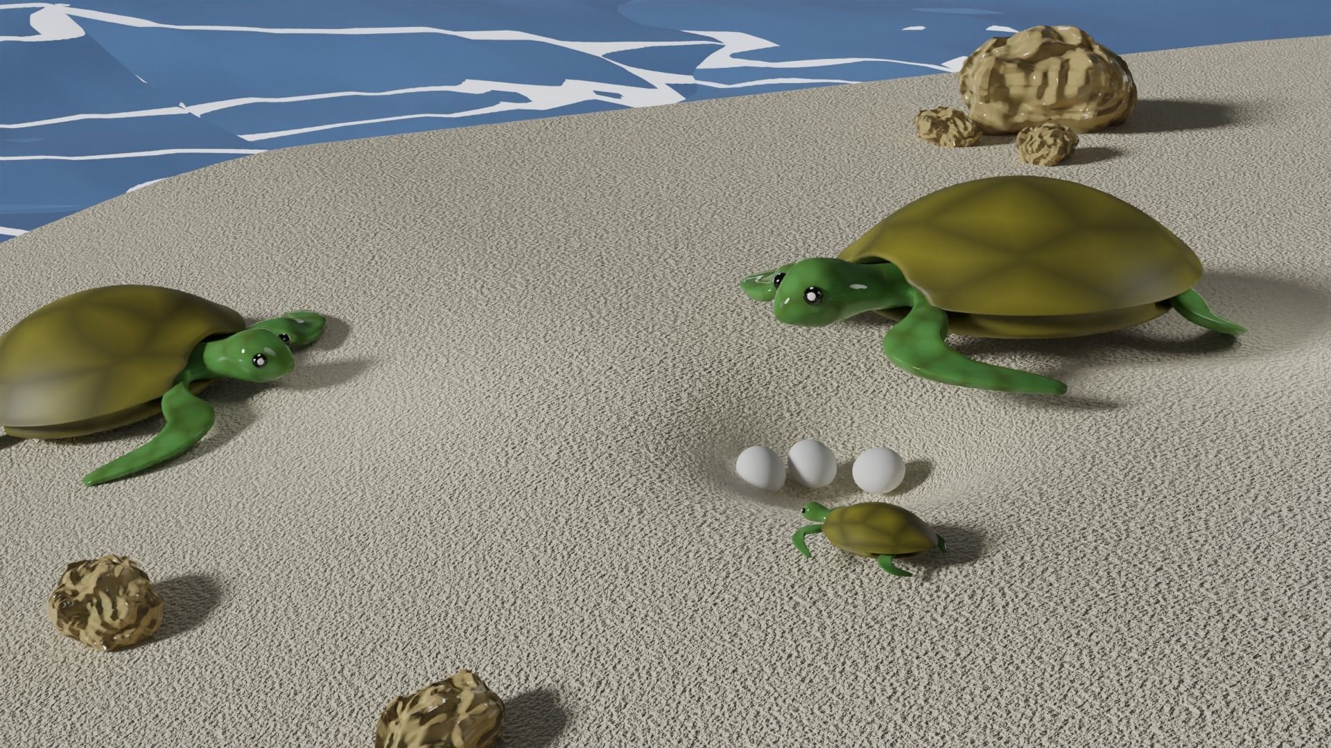 Stylised Cartoony Turtles on Beach 3D model_24