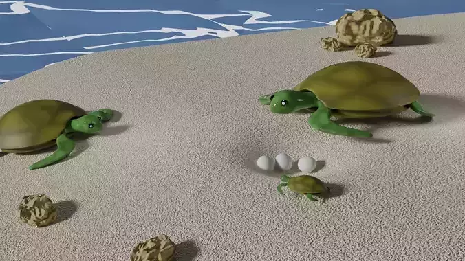 Stylised Cartoony Turtles on Beach