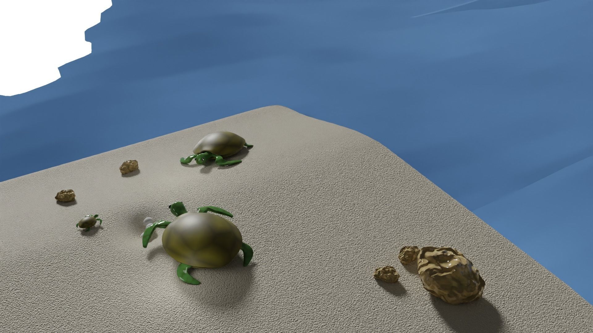 Stylised Cartoony Turtles on Beach 3D model_12