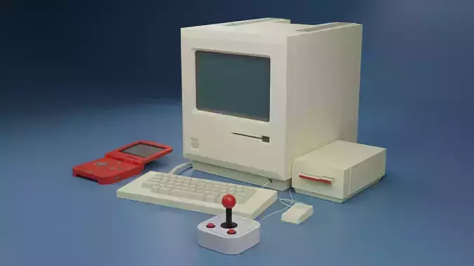 Retro Computer Gameboy and Joystick Low-poly 3D model