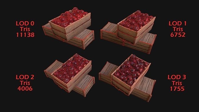 Plums Crate Stand Box Farm Village Food Low-poly 3D model 2