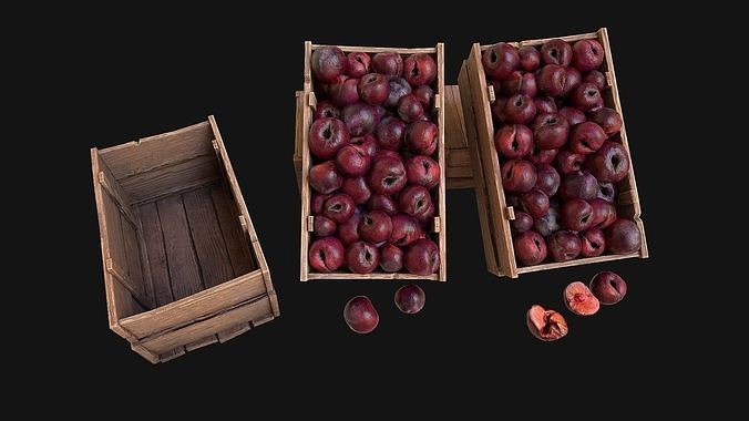Plums Crate Stand Box Farm Village Food Low-poly 3D model 7