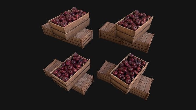 Plums Crate Stand Box Farm Village Food Low-poly 3D model 3