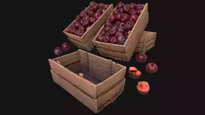 Plums Crate Stand Box Farm Village Food Low-poly 3D model