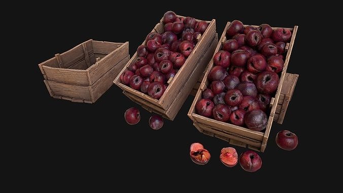 Plums Crate Stand Box Farm Village Food Low-poly 3D model 4