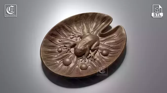 Frog on Lotus Leaf Tray - STL model for CNC 