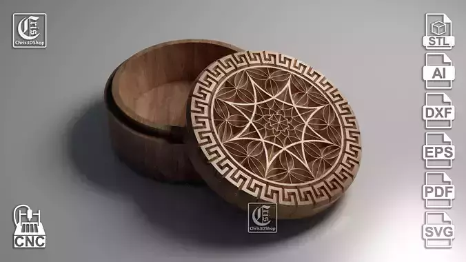 V-Carved Round Jewelry Box - Files for CNC and 3D Printer  3D print model