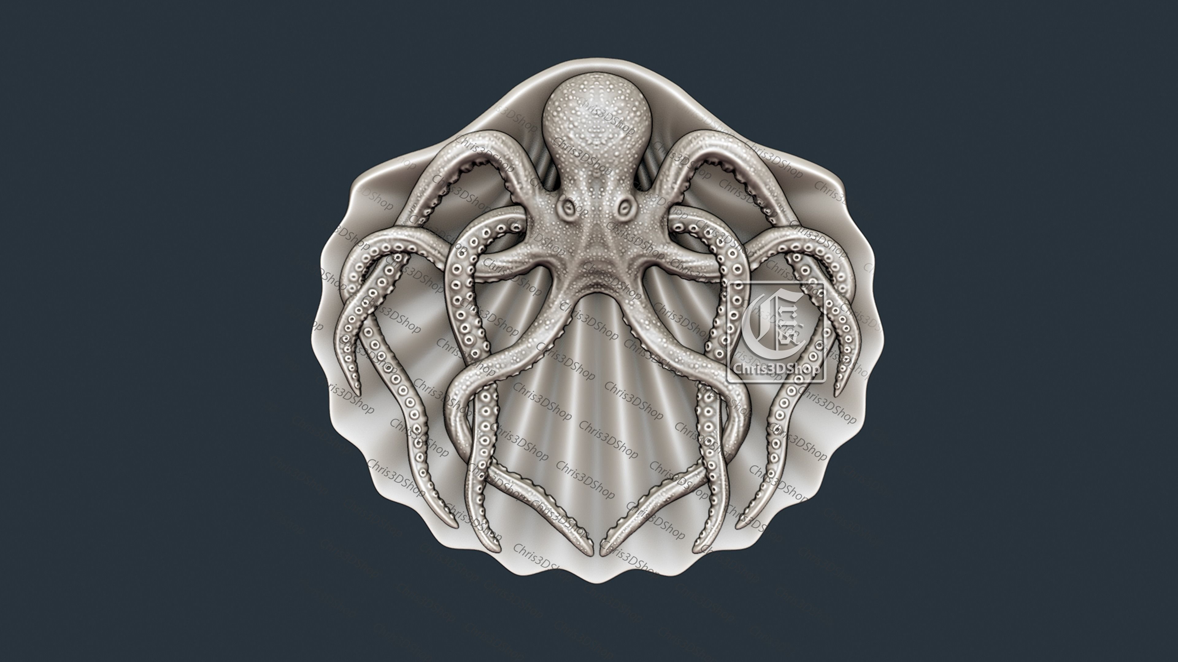 Octopus on Shell Tray - STL model for CNC  3D print model_1