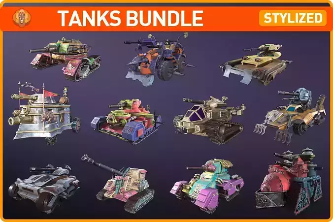 Stylized Tanks Bundle Low-poly 3D model