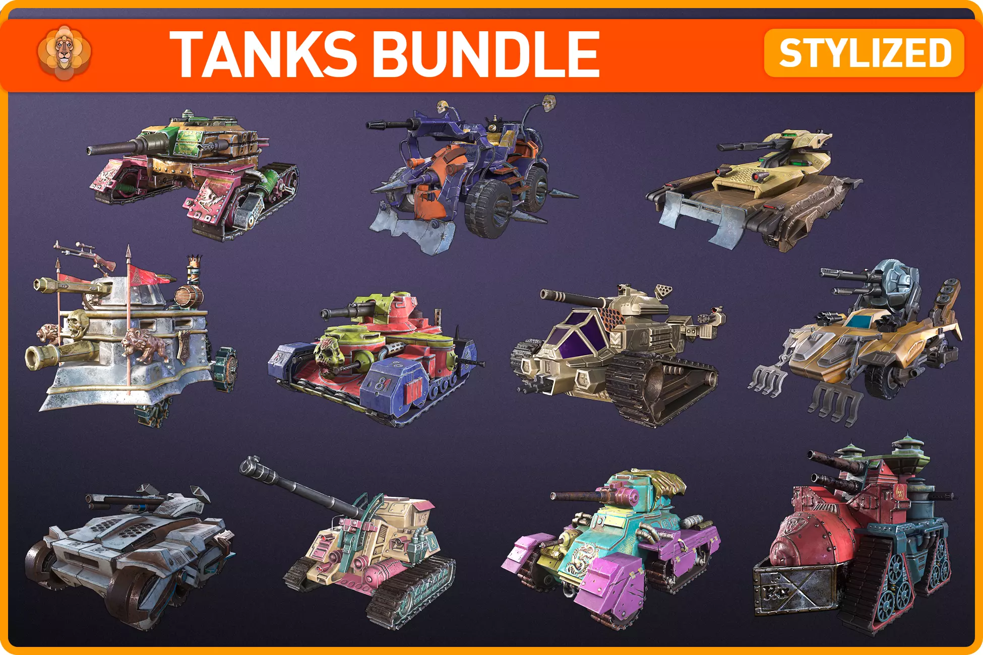 Stylized Tanks Bundle Low-poly 3D model_0