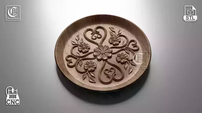 Decorative Round Tray- 3D STL file for CNC and 3D Printer 